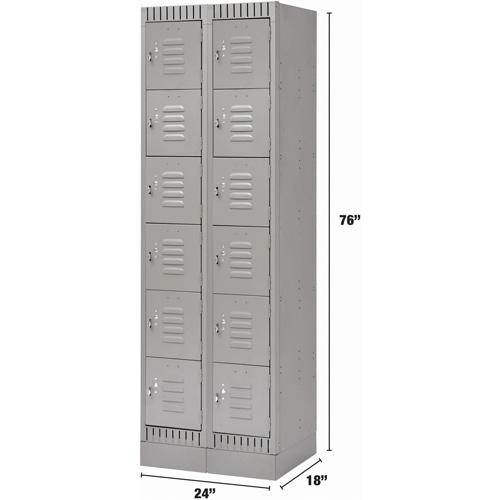 Casiers, 6 niveaux, Bloc de 2, 24" x 18" x 76", Acier, Gris, D&eacute;mont&eacute; Pronet Distribution