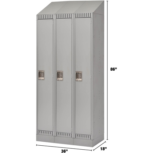 Lockers, Bank of 3, 36" x 18" x 86", Steel, Grey, Knocked Down Pronet Distribution