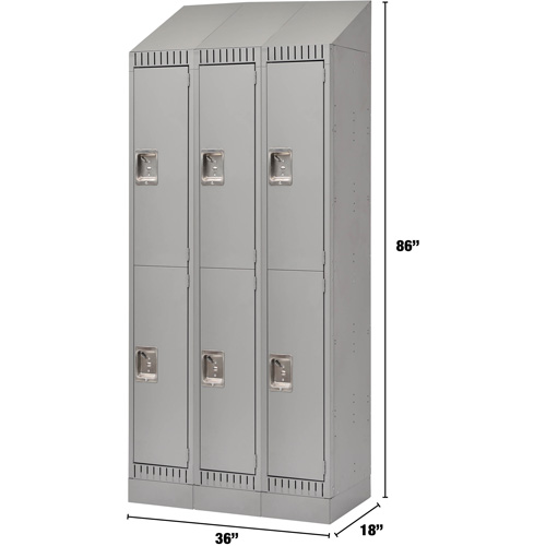 Casiers, 2 niveaux, Bloc de 3, 36" x 18" x 86", Acier, Gris, D&eacute;mont&eacute; Pronet Distribution