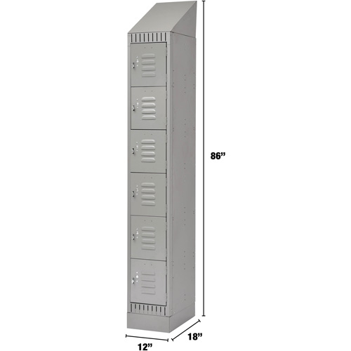 Lockers, 6 -tier, 12" x 18" x 86", Steel, Grey, Knocked Down Pronet Distribution