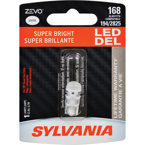 168 Mini-ampoule automobile Zevo, DEL, 0,7 W, Blanc Pronet Distribution