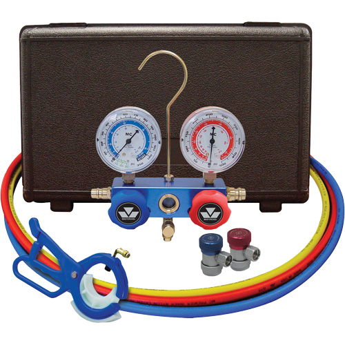 Jeu de manom&egrave;tres collecteurs pour automobile avec coupleurs manuels et robinet perce-canette lat&eacute;rale 3-in-1 Pronet Distribution