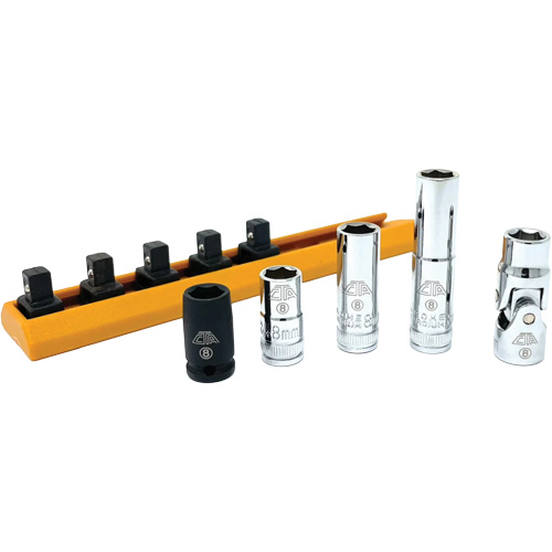 Chrome Finish Socket Set with Rail, 5 Pieces, 1/4" Drive Size Pronet Distribution