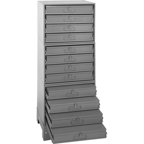 Modular Compartment Drawer Box Rack, Steel, 12 Drawers, 20-3/8" x 16" x 60-1/8", Grey Pronet Distribution