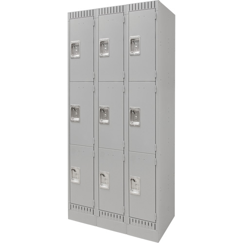 Casiers, 3 niveaux, Bloc de 3, 36" x 18" x 76", Acier, Gris, D&eacute;mont&eacute; Pronet Distribution
