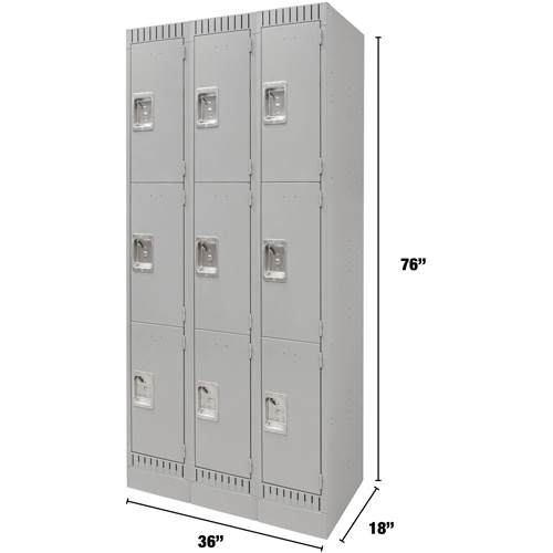 Casiers, 3 niveaux, Bloc de 3, 36" x 18" x 76", Acier, Gris, D&eacute;mont&eacute; Pronet Distribution