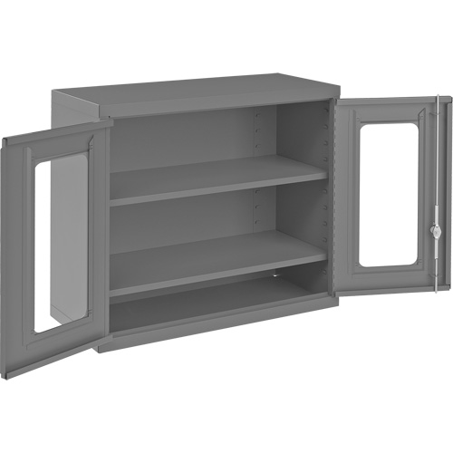 Wall-Mountable Storage Cabinet with Clearview Doors, 26-15/16" H x 29-7/8" W x 13-11/16" D, 2 Shelves, Steel, Grey Pronet Distribution