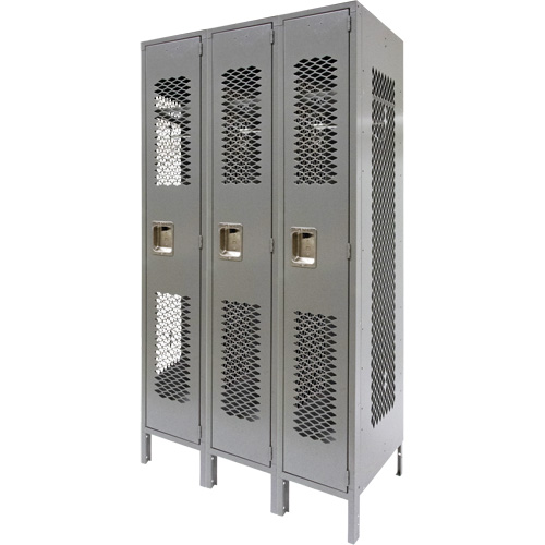 Casiers ventil&eacute;s, Bloc de 3, 36" x 18" x 78", Acier, Gris, D&eacute;mont&eacute;, Perfor&eacute; Pronet Distribution