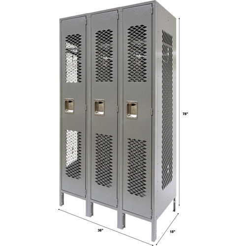 Casiers ventil&eacute;s, Bloc de 3, 36" x 18" x 78", Acier, Gris, D&eacute;mont&eacute;, Perfor&eacute; Pronet Distribution