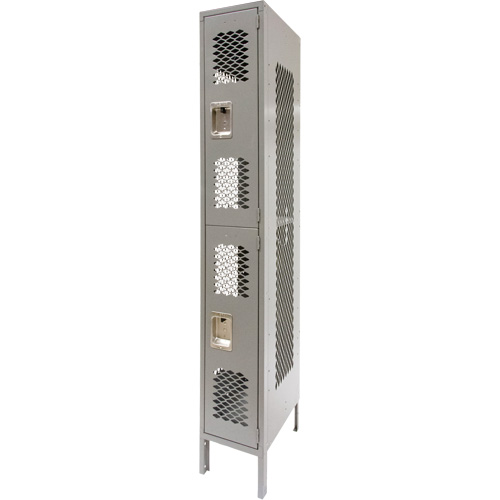 Vented Lockers, 2 -tier, 12" x 18" x 78", Steel, Grey, Knocked Down, Perforated Pronet Distribution