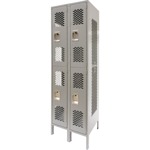 Casiers ventil&eacute;s, 2 niveaux, Bloc de 2, 24" x 18" x 78", Acier, Gris, D&eacute;mont&eacute;, Perfor&eacute; Pronet Distribution