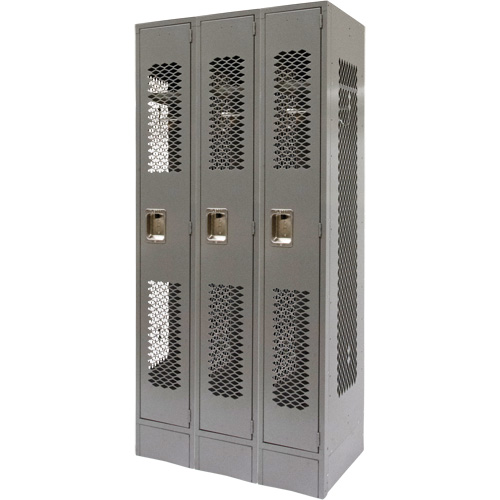 Casiers ventil&eacute;s, Bloc de 3, 36" x 18" x 78", Acier, Gris, D&eacute;mont&eacute;, Perfor&eacute; Pronet Distribution