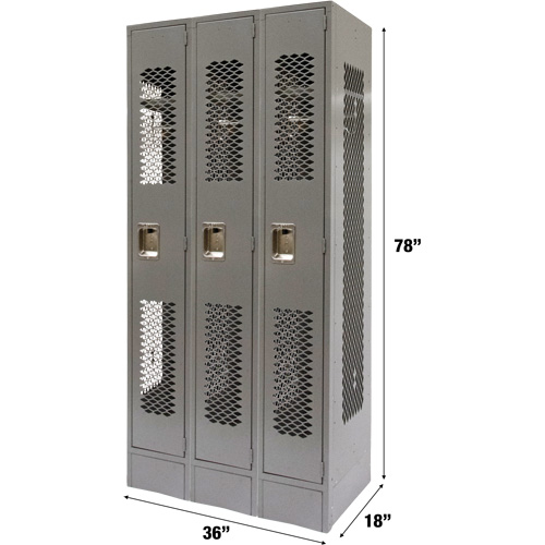 Casiers ventil&eacute;s, Bloc de 3, 36" x 18" x 78", Acier, Gris, D&eacute;mont&eacute;, Perfor&eacute; Pronet Distribution