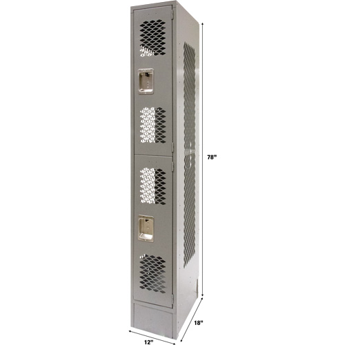 Casiers ventil&eacute;s, 2 niveaux, 12" x 18" x 78", Acier, Gris, D&eacute;mont&eacute;, Perfor&eacute; Pronet Distribution