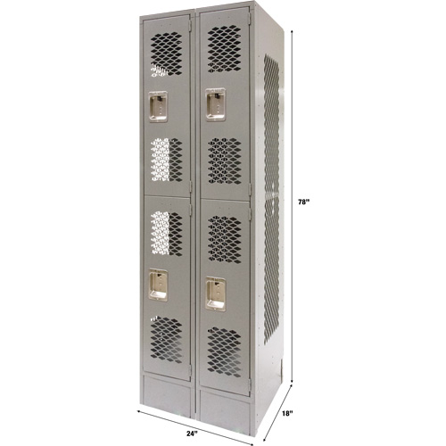 Casiers ventil&eacute;s, 2 niveaux, Bloc de 2, 24" x 18" x 78", Acier, Gris, D&eacute;mont&eacute;, Perfor&eacute; Pronet Distribution