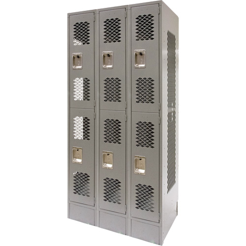 Casiers ventil&eacute;s, 2 niveaux, Bloc de 3, 36" x 18" x 78", Acier, Gris, D&eacute;mont&eacute;, Perfor&eacute; Pronet Distribution
