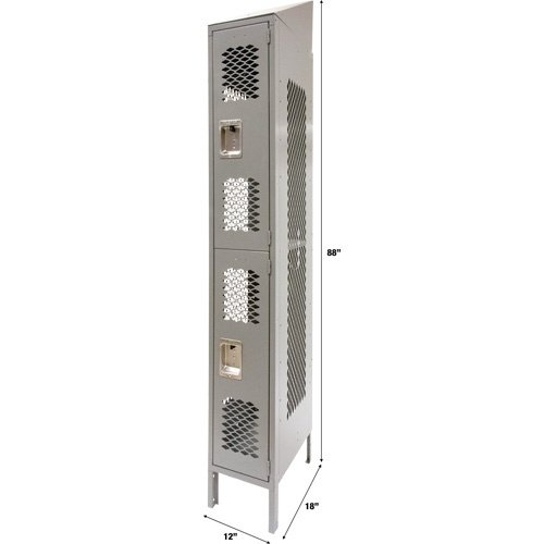 Casiers ventil&eacute;s, 2 niveaux, 12" x 18" x 88", Acier, Gris, D&eacute;mont&eacute;, Perfor&eacute; Pronet Distribution