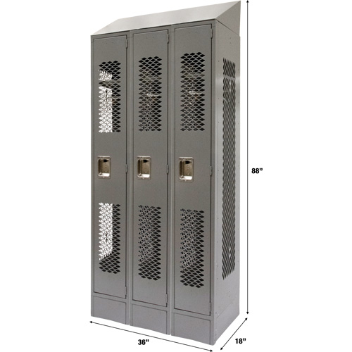 Casiers ventil&eacute;s, Bloc de 3, 36" x 18" x 88", Acier, Gris, D&eacute;mont&eacute;, Perfor&eacute; Pronet Distribution
