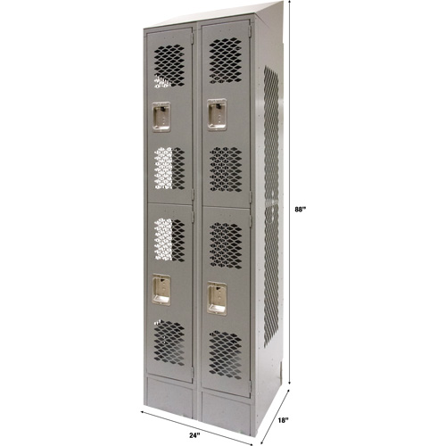 Casiers ventil&eacute;s, 2 niveaux, Bloc de 2, 24" x 18" x 88", Acier, Gris, D&eacute;mont&eacute;, Perfor&eacute; Pronet Distribution
