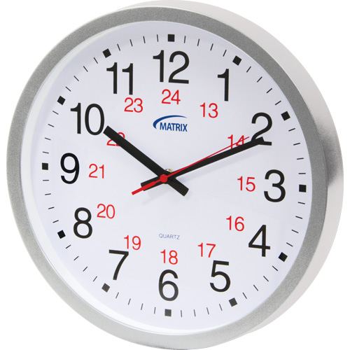Horloge 12/24 h, Analogique, &agrave; piles, 12", Argent Pronet Distribution