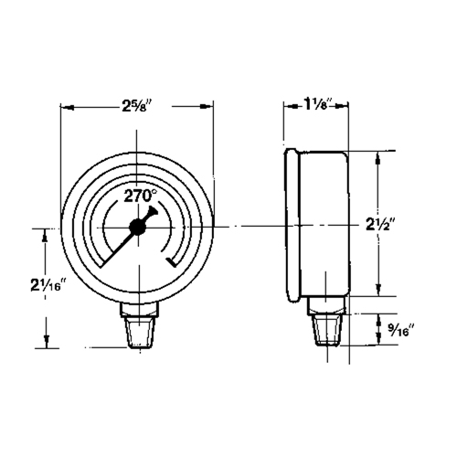 Manom&egrave;tres,  2-1/2", 30" Hg-0" Vac, Fixation inf&eacute;rieure, Analogique rempli de liquide Pronet Distribution