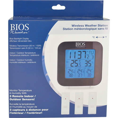 Station m&eacute;t&eacute;orologique sans fil avec 3 capteurs, Sans contact, Num&eacute;rique, 40-158°F (-40-70°C) Pronet Distribution
