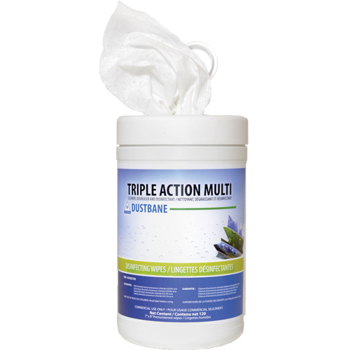 Lingettes d&eacute;sinfectantes Triple Action Multi, 7" x 8", 120 lingettes Pronet Distribution
