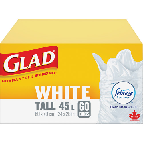 Tall 45L Febreze Garbage Bags, Regular, 24" W x 28" L, White Pronet Distribution