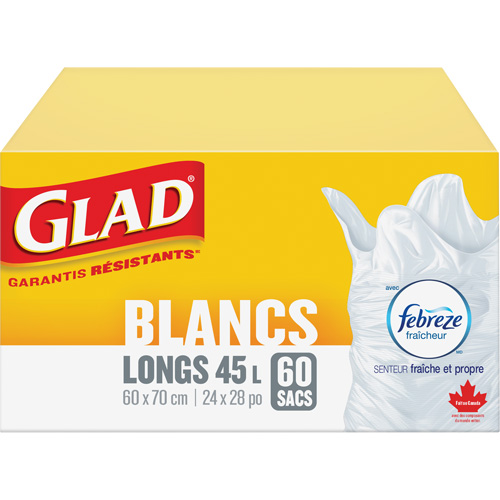 Tall 45L Febreze Garbage Bags, Regular, 24" W x 28" L, White Pronet Distribution