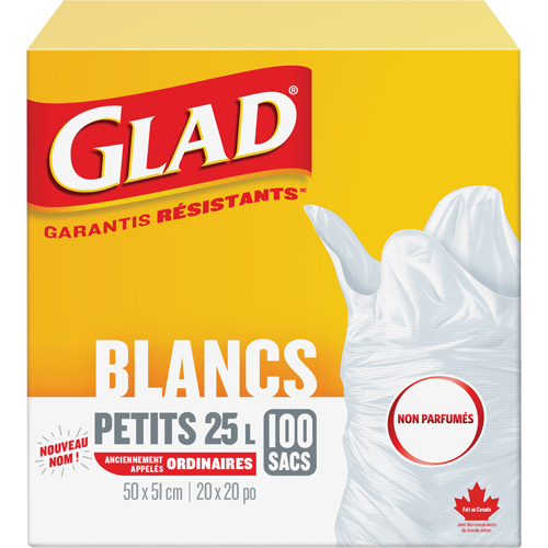 Petits sacs &agrave; ordures 25 L sans parfum, R&eacute;gulier, 20" la x 20" lo, Blanc Pronet Distribution