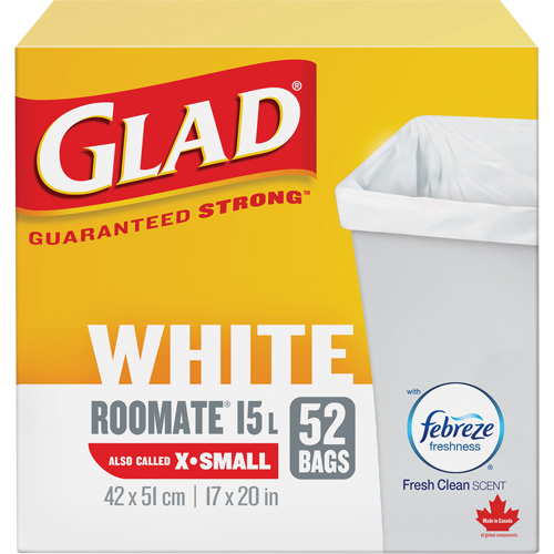 X-Small 15L Roommate Febreze Garbage Bags, Regular, 17" W x 20" L, White Pronet Distribution