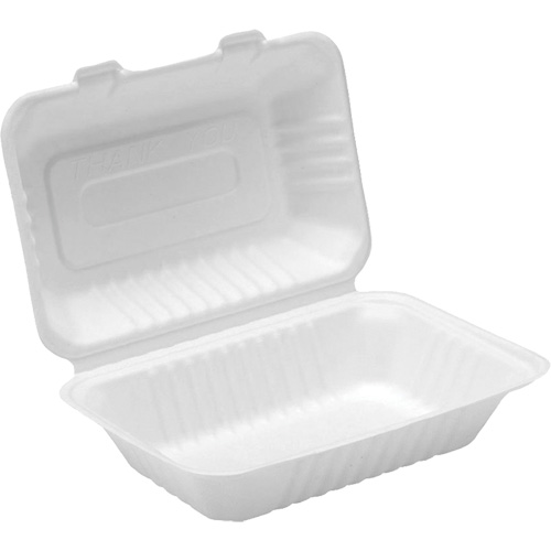 Contenants &agrave; charni&egrave;re pour nourriture compostable, Bagasse, Rectangulaire Pronet Distribution