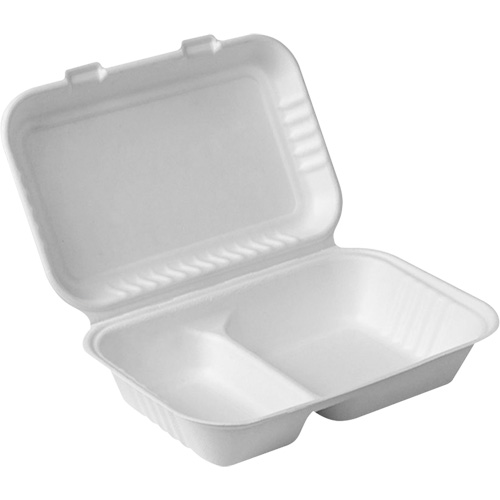 Compostable Hinged Food Containers with Compartments, Bagasse, Rectangular Pronet Distribution