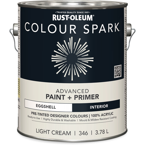 Colour Spark Interior Pre-Tinted Paint + Primer Wall Paint, White Cotton, Semi-Gloss, 3.78 L, Gallon Pronet Distribution