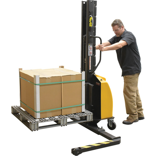 Narrow Mast Powered Lift Stacker, Electric Operated, 1000 lbs. Capacity, 63" Max Lift Pronet Distribution