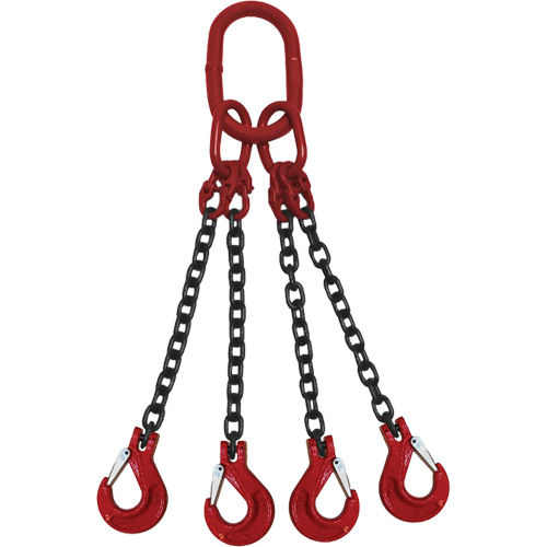 Chain Sling, Grade 80 Chain, Quadruple Legs, Oblong & Slip Hooks, 9/32" x 8' Pronet Distribution