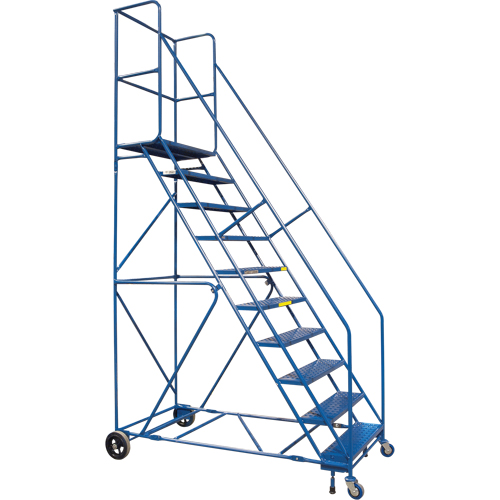 CSA-Certified Rolling Step Ladder with Locking Step, 10 Steps, 30" Step Width, 89" Platform Height, Steel Pronet Distribution