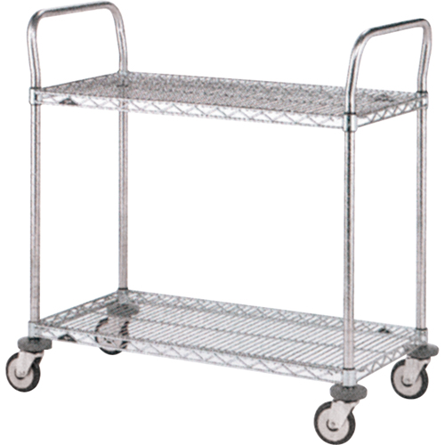 Chariot utilitaire &agrave; usage standard avec tablettes en treillis m&eacute;tallique, Chrom&eacute;, 18" x 39" x 30", Capacit&eacute; 375 lb Pronet Distribution