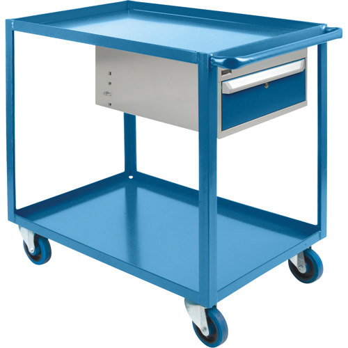 Heavy Duty Shelf Cart with Drawer, 1200 lbs. Capacity, Steel, 24" x W, 36" x H, 48" D, Rubber Wheels, All-Welded, 1 Drawers Pronet Distribution