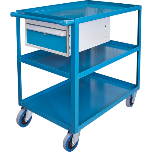 Heavy Duty Shelf Cart with Drawer, 1200 lbs. Capacity, Steel, 24" x W, 36" x H, 36" D, Rubber Wheels, All-Welded, 1 Drawers Pronet Distribution