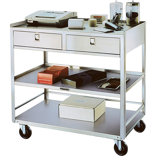 Supports en acier inoxydable pour &eacute;quipement, 300 lb Capacit&eacute;, Acier inoxydable, 20"/20-1/8" x la, 35" x ha, 37"/36-3/8" p, D&eacute;mont&eacute;, 2 tirroirs Pronet Distribution