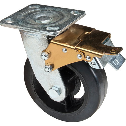 Mold-on Caster, Swivel with Brake, 6" (152.4 mm), Rubber, 550 lbs. (249 kg.) Pronet Distribution