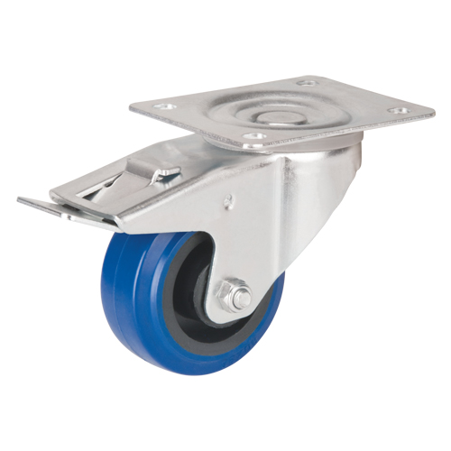 Blue Caster, Swivel with Brake, 3" (76 mm), Rubber, 285 lbs. (129 kg.) Pronet Distribution