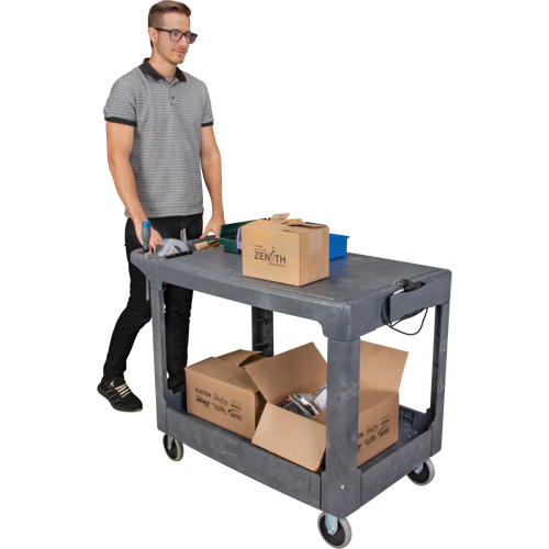 Flat-Shelf Utility Service Cart, 2 Tiers, 25-1/4" x 32-1/4" x 44", 550 lbs. Capacity Pronet Distribution