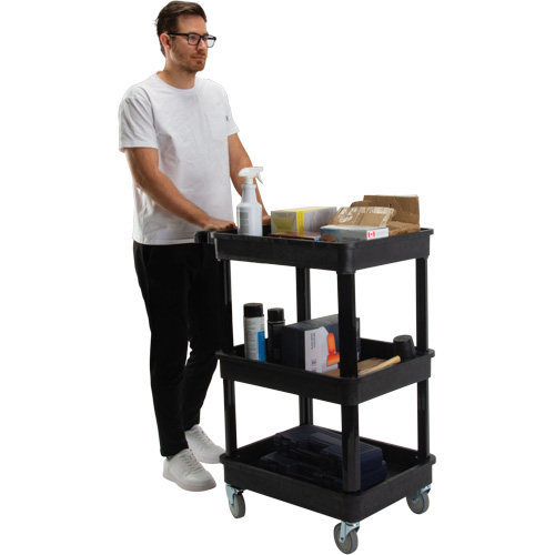Chariot utilitaire avec tablette &agrave; bordure profonde, 3 tiers, 19" x 39-1/2" x 28-1/4", Capacit&eacute; 330 lb Pronet Distribution