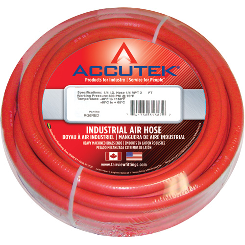 Red EPDM Industrial Air Hose Assembly, Air, Rubber, 1/2" dia. x 50', 200 psi, 1/2 NPT Pronet Distribution