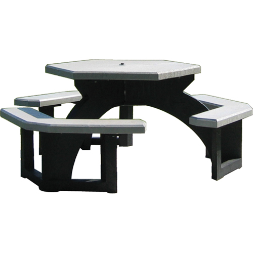 Tables de pique-nique hexagonales en plastique recycl&eacute;, 78" lo x 78" la, Gris Pronet Distribution
