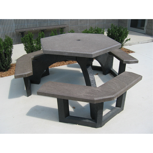 Tables de pique-nique hexagonales en plastique recycl&eacute;, 78" lo x 78" la, Brun Pronet Distribution