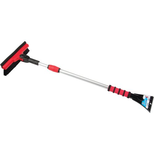 Snow Brush With Pivot Head, Telescopic, Rubber Squeegee Blade, 52" Long, Black/Red Pronet Distribution