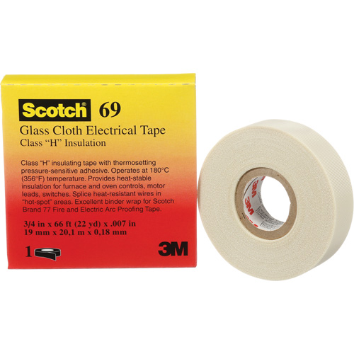 Scotch&reg; Glass Cloth Tape, 19 mm (3/4") W x 20 m (66') L, 7 mils, White Pronet Distribution